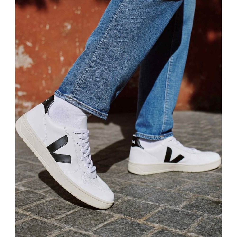 Veja Men's V-10 Sneakers in White Black Leather